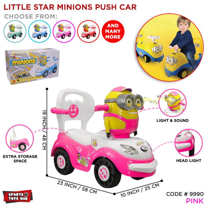 Little Star Minion Face Ride On Car With Under Seat Extra Storage, Push Car For Toddlers With Melody Horn, Flash Light & Headlight Steering Toys, Baby Cartoon Car Four Wheel Buggy, Fun Play Toy & Development, Outdoor & Indoor, Garden For Girls Boys & Kids