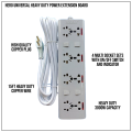Universal Electrical Power Extension Board Heavy Duty 4 switch socket sets with On/Off Buttons and Indicators,  3000W Capacity, High Quality Master Male Plug, Extension board with 4 Multi Socket sets with button and 5 Meters 15ft Heavy Duty Copper Wire. 