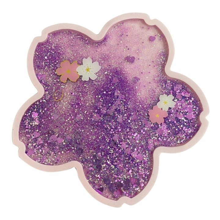 13ME Glitter Cherry Coaster Cherry Blossom Quicksand Flash Coaster Cute Quicksand Pad