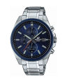Casio Edifice Mens Steel Silver Blue Chronograph Dial Silver Steel Band Watch-EFV-610DB-2AVUDF. 