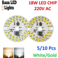 5/10 Pieces 18W LED Light Chip Bulb Lamp DOB AC 220V For LED Bulb Repairing - White Gold. 