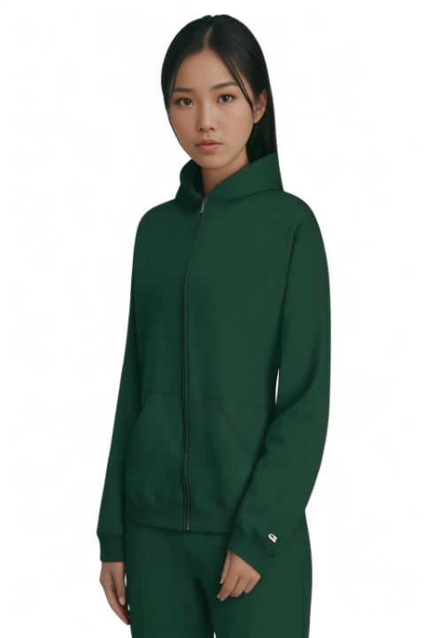 Green zipper hoodie for  women