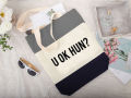 Vagile U OK HUN? Cool Attitude Slogan Printed Designer Handbag Heavy Canvas Tri-Color Fancy Canvas Tote Bags for Girls. 