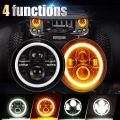 Jeep light 2 pcs 7 Inch Round LED Projector Headlights 150W with Halo Ring Angel Eyes Hi Low Beam DRL. 