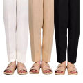 Black White & Skin Non-See Through Straight Trousers-Pants For Girls/Ladies. 