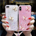 For Realme C25Y / Realme C21Y Cover + Crystal Wrist Strap Fashion 3D Rhinestone Butterfly Shiny Glitter Girls Phone Case Clear Soft Silicone Bumper Shockproof Protective Back Cover. 