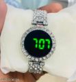 Top Collection Full Diamond Touch Screen LED Watch Steel Chain with Diamonds Ladies Watches For Female Women Girl. 
