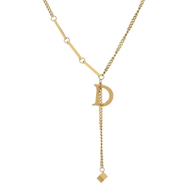 Yhpup Statement Letter D Pendant Necklace Gold Metal Stainless Steel Chain Jewelry Trendy Collar Collier