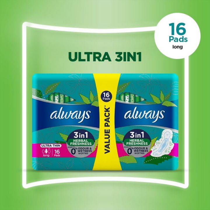 Always Ultra Thin Sanitary Pads Long Value Pack 16 Count
