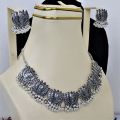 Antique Silver Afghani choker necklace with earrings for women / Fancy pendant Choker jewelry set. 