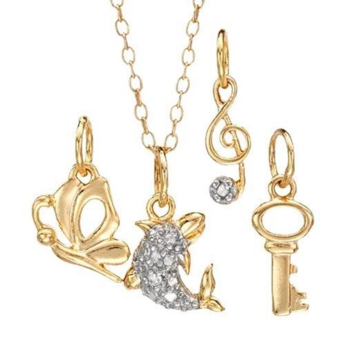 Superb Lot - 4 Superb Brand New Necklaces with Genuine Diamonds Beautifully Crafted in Gold plated Silver.