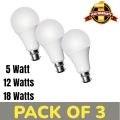 Pack of 3 LED Bulb Day Light B22 Pin Type 1 Year Warranty - KF6L. 