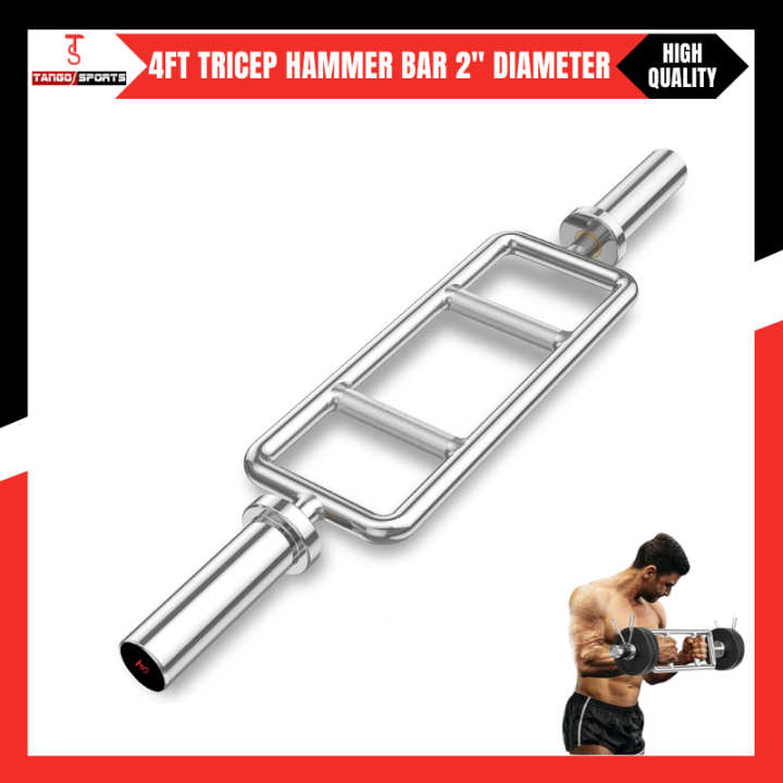4ft Tricep Hammer Bar 2 Diameter - Hammer Barbell Rod 2 Inch Diameter Tricep Home Workout Bar barbell rod exericse rod - Silver
