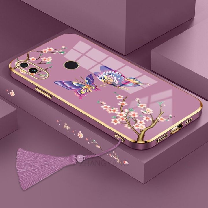 Casing Huawei y7 2019 y7 prime 2019 y7 pro 2019 Phone Case Plating Straight Edge Silicone Phone Case Beautiful Butterfly design with Tassel Lanyard