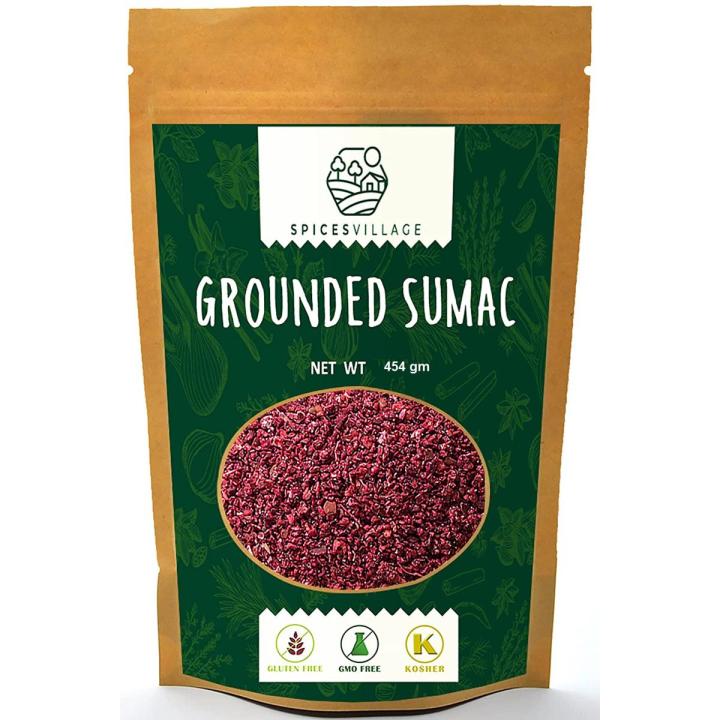 Spices Village Sumac Powder, Staghorn Ground Sumac Spice, Cured Sumac Bran from Sumac Berries, Mediterranean Turkish Dried Sumac, Kosher Certified, Gluten... 454 gm