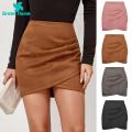 Green Home Suede Skirt Slim Fit Office Lady Pleated Suede Pencil Short Skirt. 
