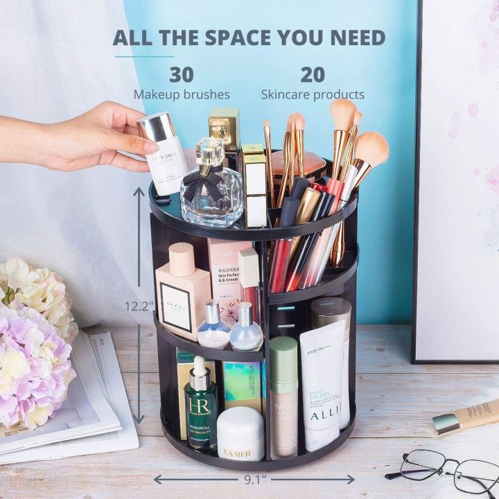 Cosmetics%20Makeup%20Organizer%203D%20Rotating%20360%20Degree%20Spinning%20Moving%20Make%20up%20Storage%20Rack%20Adjustable%20Assembly%20Skin%20Care%20Holder%20Bathroom%20Display%20Case%20Non%20Breakable%20Black%20Plastic%20Dresser%20Lipstick%20Skin%20Care%20Products%20Caddy%20Shelf%20-%20Image%207