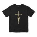 Black Faith Printed Cotton Halfsleeves Oneck Tshirt. 