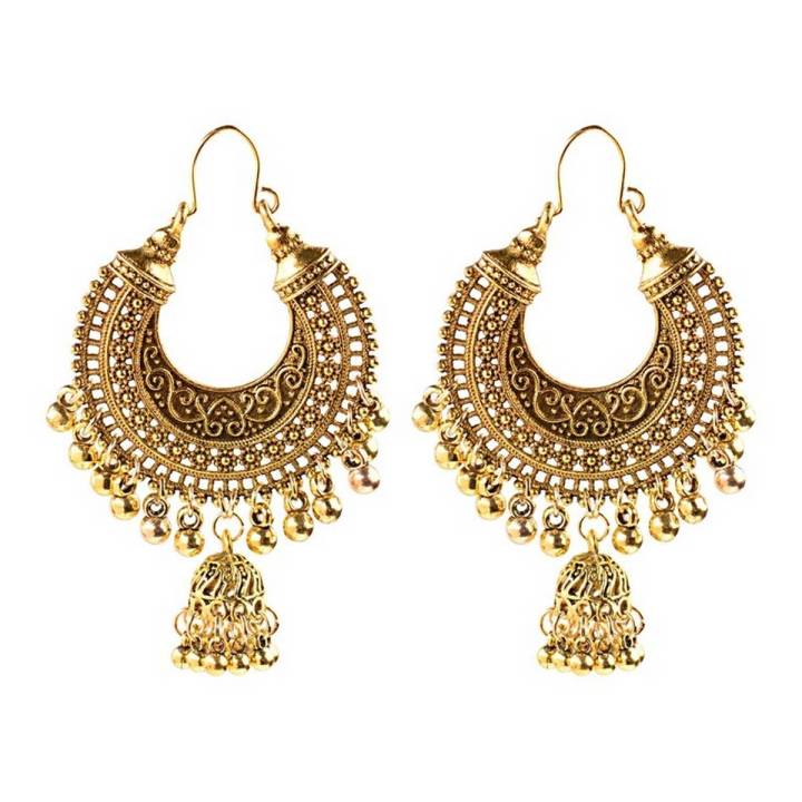 Vintage Ethnic Gypsy Indian Earrings For Women Boho Jewelry Ladies Retro Round Bell Tassel Hollow Tassel Jhumka Earrings 2020