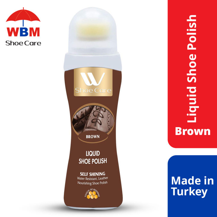 WBM Liquid Shoe Polish - Brown  Instant Shine Shoe Polish with Cleaning Sponge - 75ML