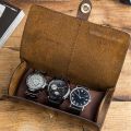 OIMG Contacts Family 3 Slot Watch Roll Display Storage Boxretro Cow Leather Travel Watch Case Wrist Jewelry Pouch Organizer. 