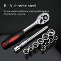12pcs 1/4 Inch Ratchet Socket Wrench Set Drive Socket Set 10 Sockets 2 Way Quick Released Ratchet Handle And Extension Bar. 