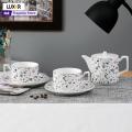 Ceramic teapot and cup set - teapot set for 2 persons - 5 pcs tea cup and kettle set with saucer Spotty Speckled Design. 