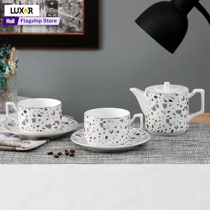 Ceramic%20teapot%20and%20cup%20set%20-%20teapot%20set%20for%202%20persons%20-%205%20pcs%20tea%20cup%20and%20kettle%20set%20with%20saucer%20Spotty%20Speckled%20Design%20-%20Image%202