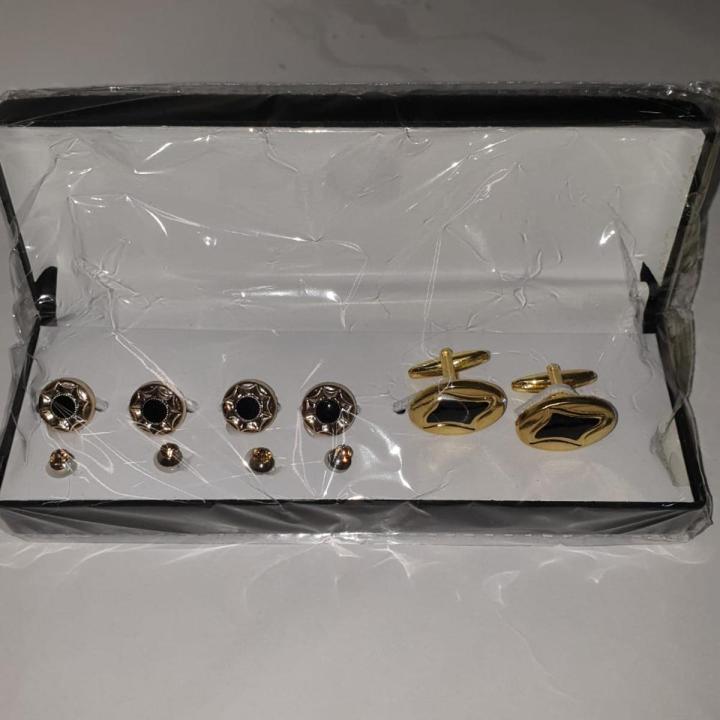 Complete Set Metal Cufflinks and Plastic Buttons for Men |  Men’s Cufflink & Buttons With Box Silver and Gold