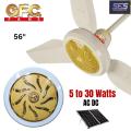 GFC Fans Ceiling Fan AC DC 30 Watts - Iconic Model 56'' - Copper Winding - light Wood -Solar fan eco lite series energy saver. 