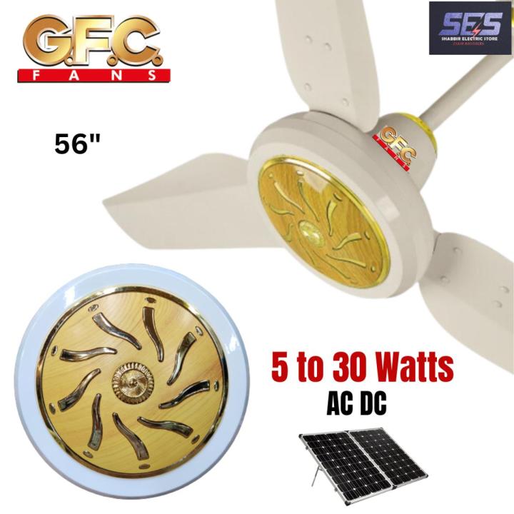 GFC Fans Ceiling Fan AC DC 30 Watts - Iconic Model 56'' - Copper Winding - light Wood -Solar fan eco lite series energy saver