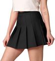 Women's High-Waisted Pleated Skirt - Casual Solid Color, School Uniform, Night Wear, Black. 