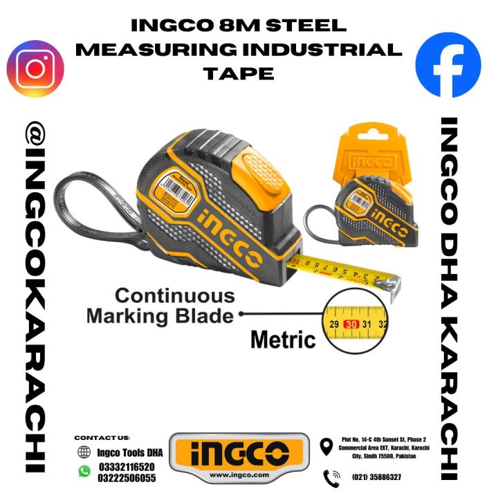 Ingco Steel Measuring Tape 8 Meter x 25mm Heavy Duty HSMT08825