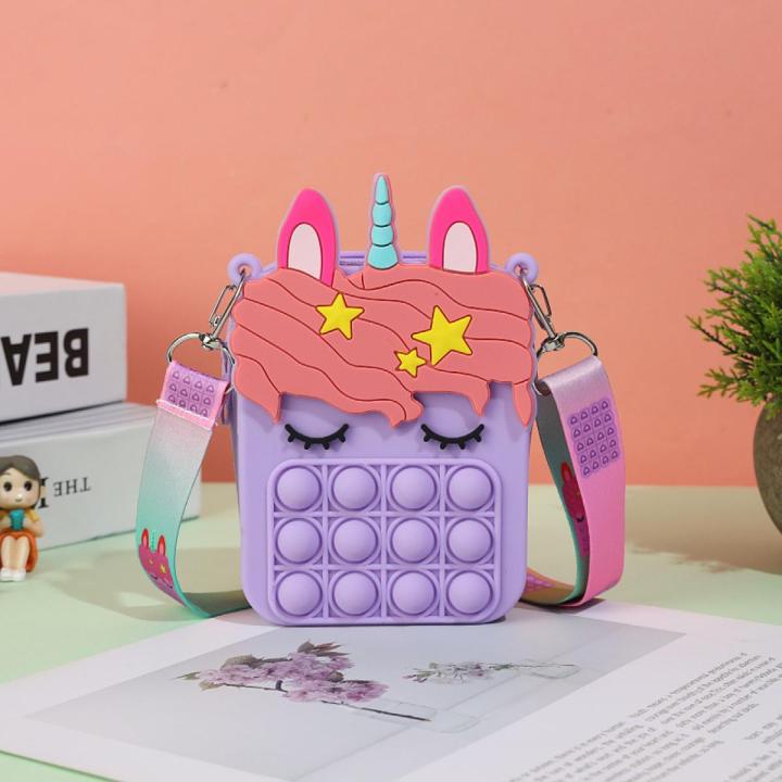 Unicorn Bag Pop Shoulder Bag Fidget Toys Push Bubble Children Toy Pop Keychain Wallet Coin Purse Silicone Crossbody Bag