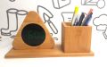 Techmanistan Wooden Digital Triangular Shape Desk Clock With Pen Holder, Alarm Clock with Stationery Holder, LED Wooden Alarm Clock, Desktop Clock, Stationery Holder, Pen Holder. 