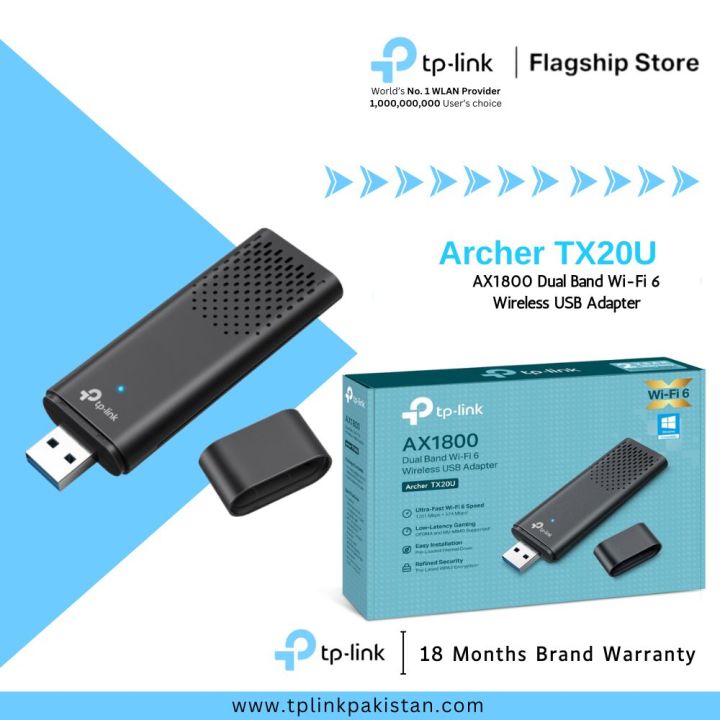 TP-Link Wi-Fi 6 Adapter Archer TX20U AX1800 Dual Band Wi-Fi 6 Wireless USB Adapter - 18 Months Brand Warranty