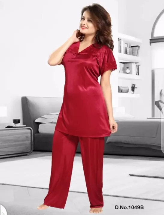 Silk%20Night%20Dress%20Trouser%20Shirt%20Night%20Suit%20Set%20Silky%20Stain%20Pajama%20Sets%20Sleepwear%20.Soft%20Silky%20Stuff%20Material%20For%20Women%20And%20Girls%20-%20Image%202