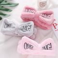 Elastic OMG Letters Bow Facial Hairbands For Women Girls Coral Fleece Makeup Headband Hair Bands Wash Face Headwear Hair Accessories. 