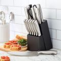 Techmanistan 15 Piece Kitchen Knife Block, Stamped High Carbon Stainless Steel Steak Knives, Sharp Knife Set with Wooden Block, AR+COOK Stainless Steel 15 Piece Cutlery Set. 