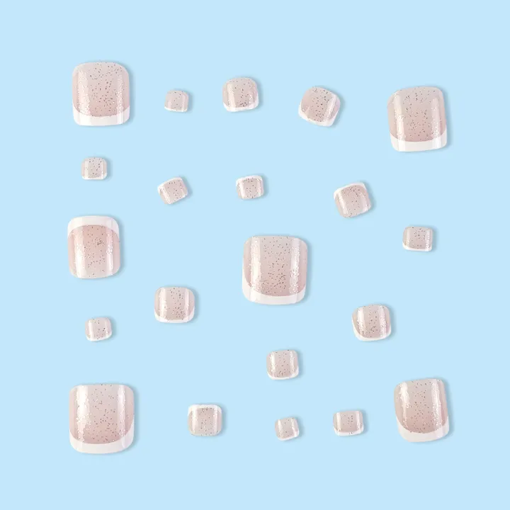 SUMMER%20JZJ%2024%20pcs%20Nail%20Art%20Patch%20Glitter%20Powder%20Simple%20White%20Edge%20French%20Toenail%20Fake%20Nail%20Patch%20Foot%20Wear%20Nails%20-%20Image%205