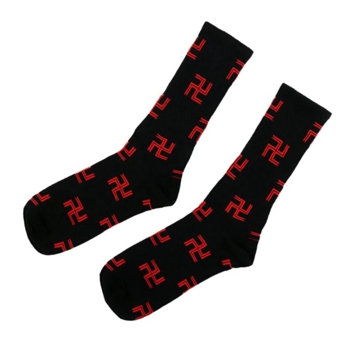 Swastika Character Japanese Anime Cotton Middle Tube Calf Socks for Women Men