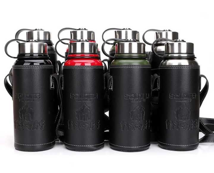 800 ml Stainless Steel Outdoor Water Bottle with Leather Case Portable Outdoor Travel Insulated Water Bottle
