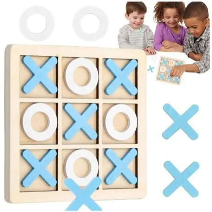 Tic Tac Toe Wooden Board Game-1 Pc Board- Circle & Cross Shape Blocks- X o S Game- Noughts and Crosses Game- Quality Board Game Party Favor Fun Indoor Brain Teaser Children's Puzzle Game