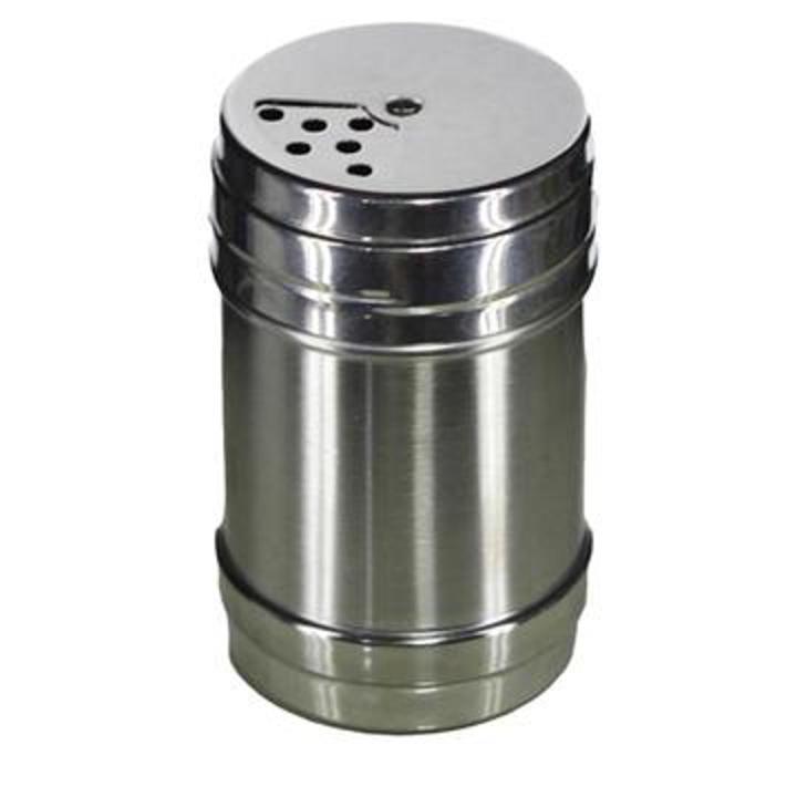 SET OF 2 STAINLESS STEEL ROTATING LID SMALL-SIZE SALT OR PEPPER SHAKER JAR / DISPENSER