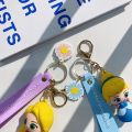 Disney Princess Super Cute Keychain The Little Mermaid Belle Hand-Made Level Key Ring Rapunzel Mobile Phone Cartoon Pendant Bag Cinderella Lanyard Exquisite. 