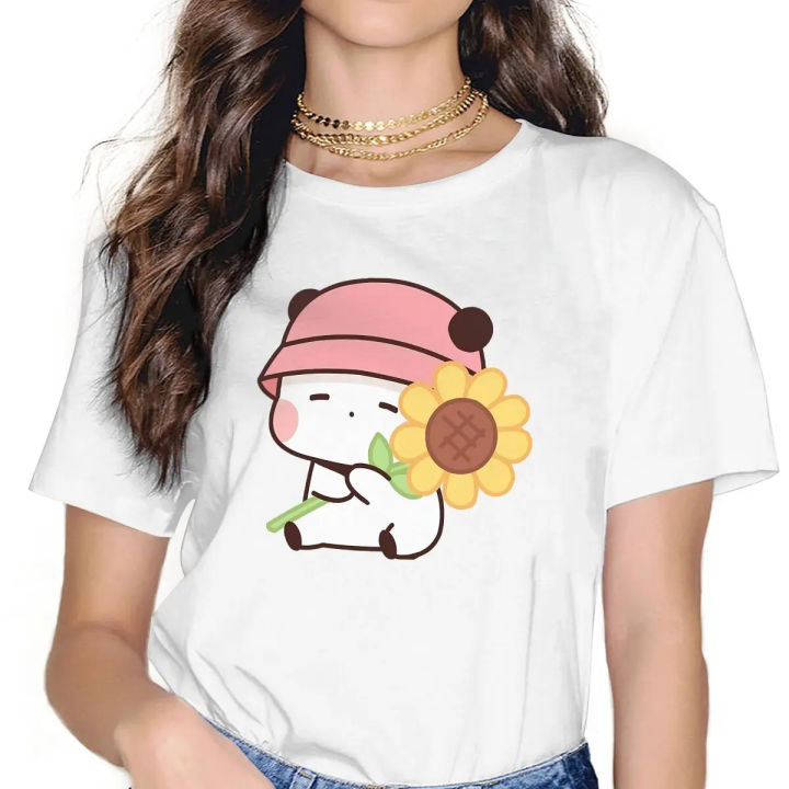 Sunflower Bubu Loves Flowers Women's T Shirt Milk and Mocha Bubu Dudu Ladies Tees Polyester Tops Graphic Tshirt y2k Hipster