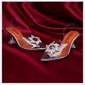 Transparent Pointed High Heel Sandals for Women, Clear PVC with Rhinestones, Elegant Wedding Pumps. 