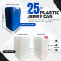 Plastic Jerry Can" "Water Bottle" | 25 Liter | Premium Quality Water Can | White Food-Grade & Blue Heavy-Duty Chemical-Resistant HDPE Container | Secure Cap for Safe Water, Milk, Oil & Industrial Liquid Storage and Transport. 