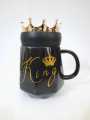 King Queen Ceramic mugs with Crown Lid. 