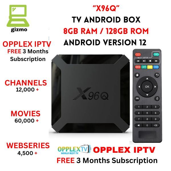 Android TV Box - X96Q 8GB RAM / 128GB ROM - Smart TV Box - Android 12 With 4K Resolution & Free Opplex IPTV Subscription For 3 Months Including 12,000+ Channels , 60,000+ Movies , 4,500+ Webseries - Android TV Box